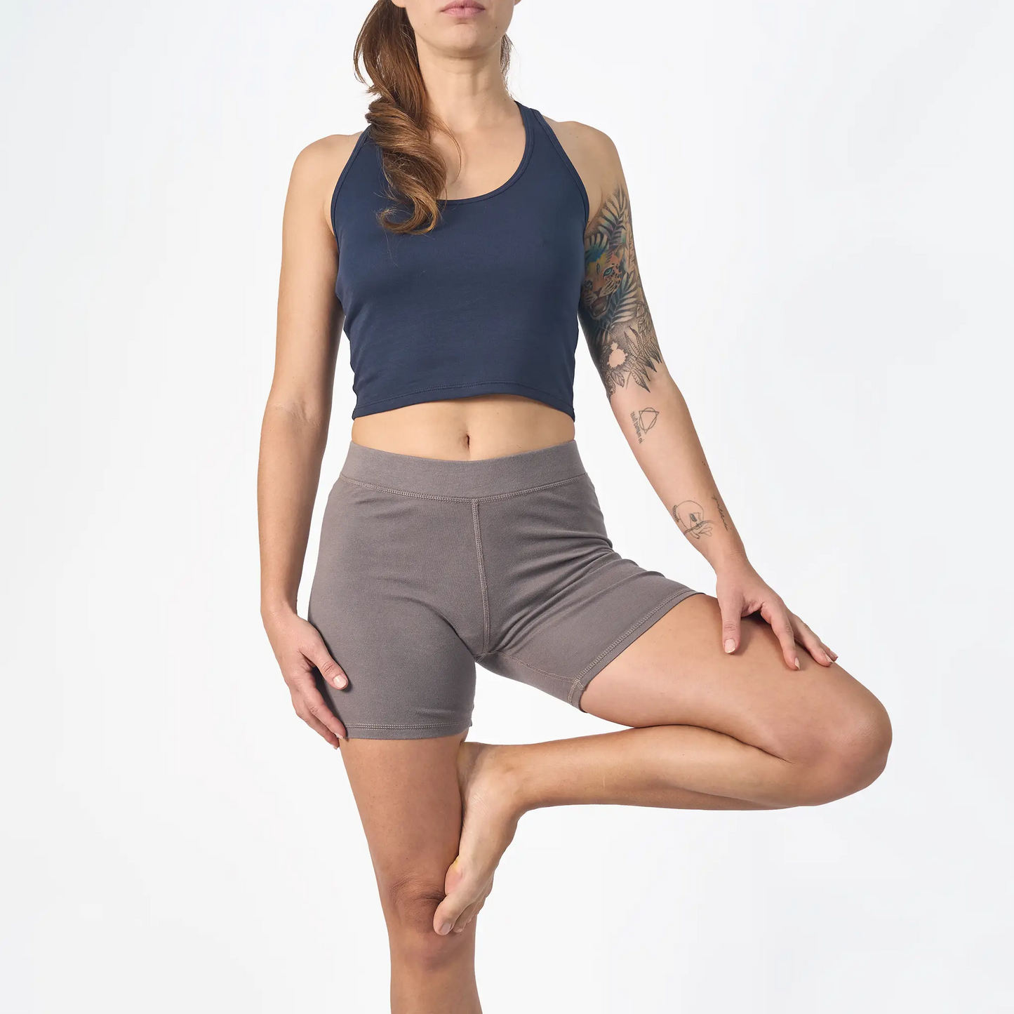 Women's Organic Pima Cotton Biker Shorts color Natural Gray