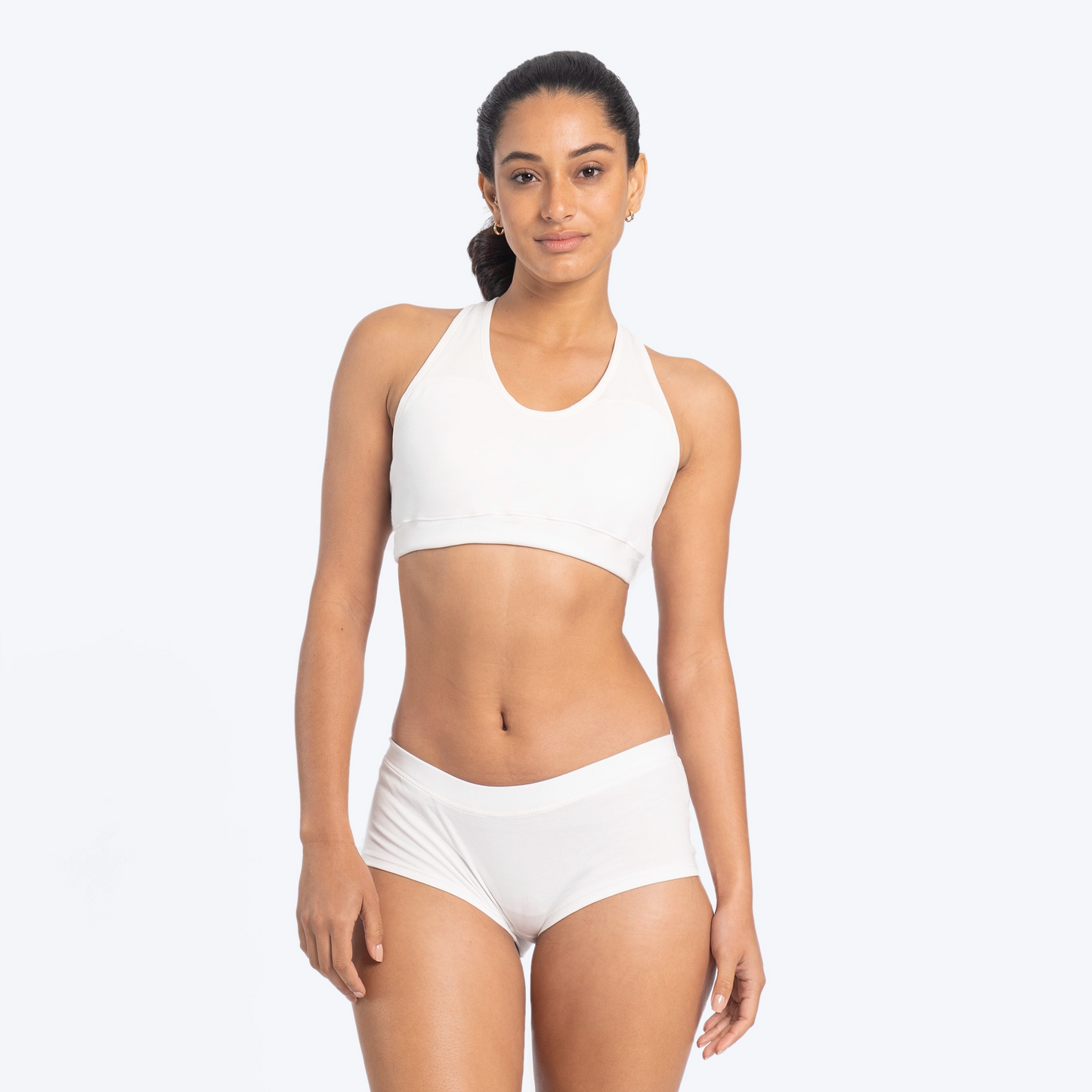womens sustainable brand sports bra color white