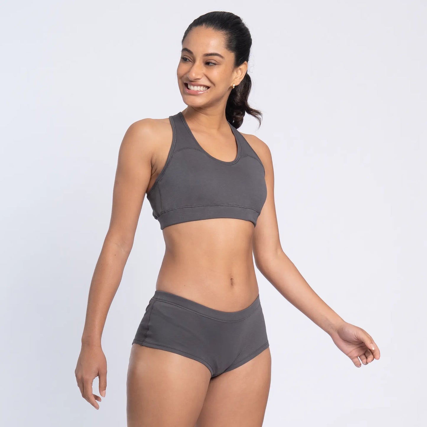 womens sustainable sports bra color gray