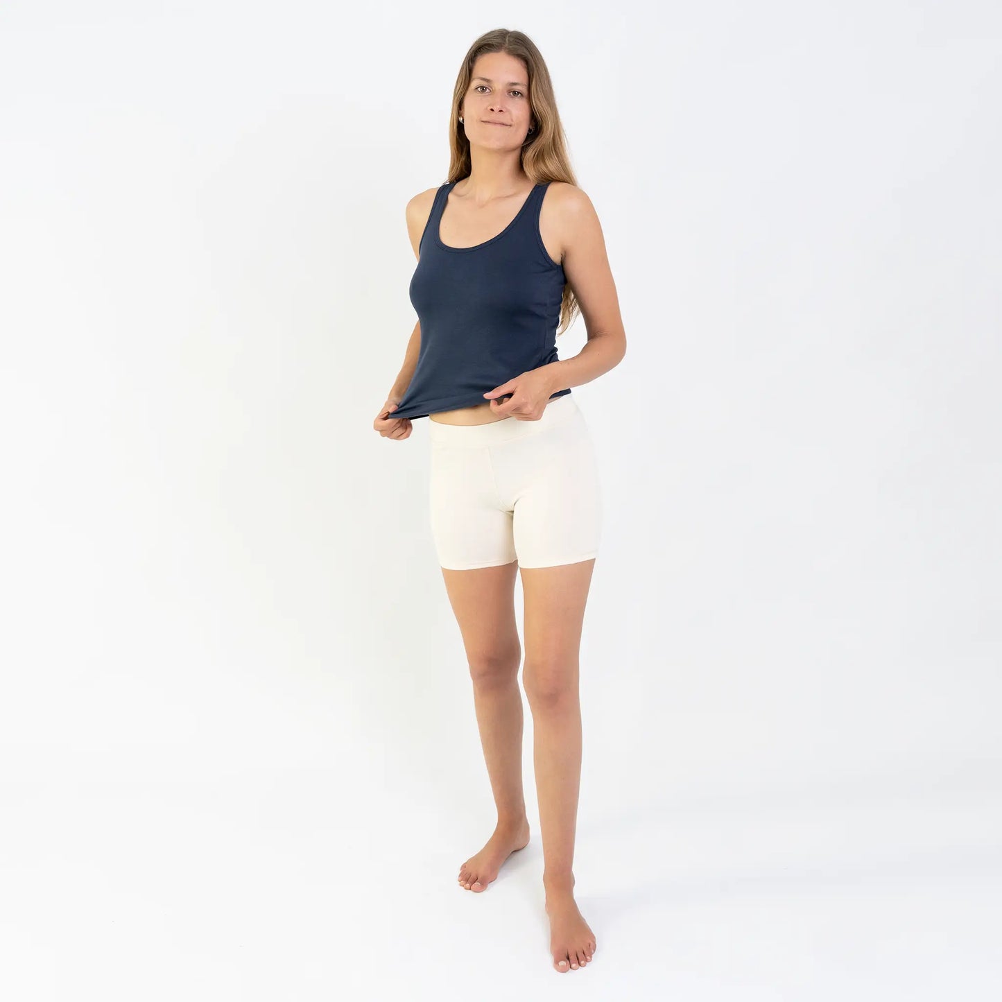natural womens sustainable tee biker shorts color Undyed