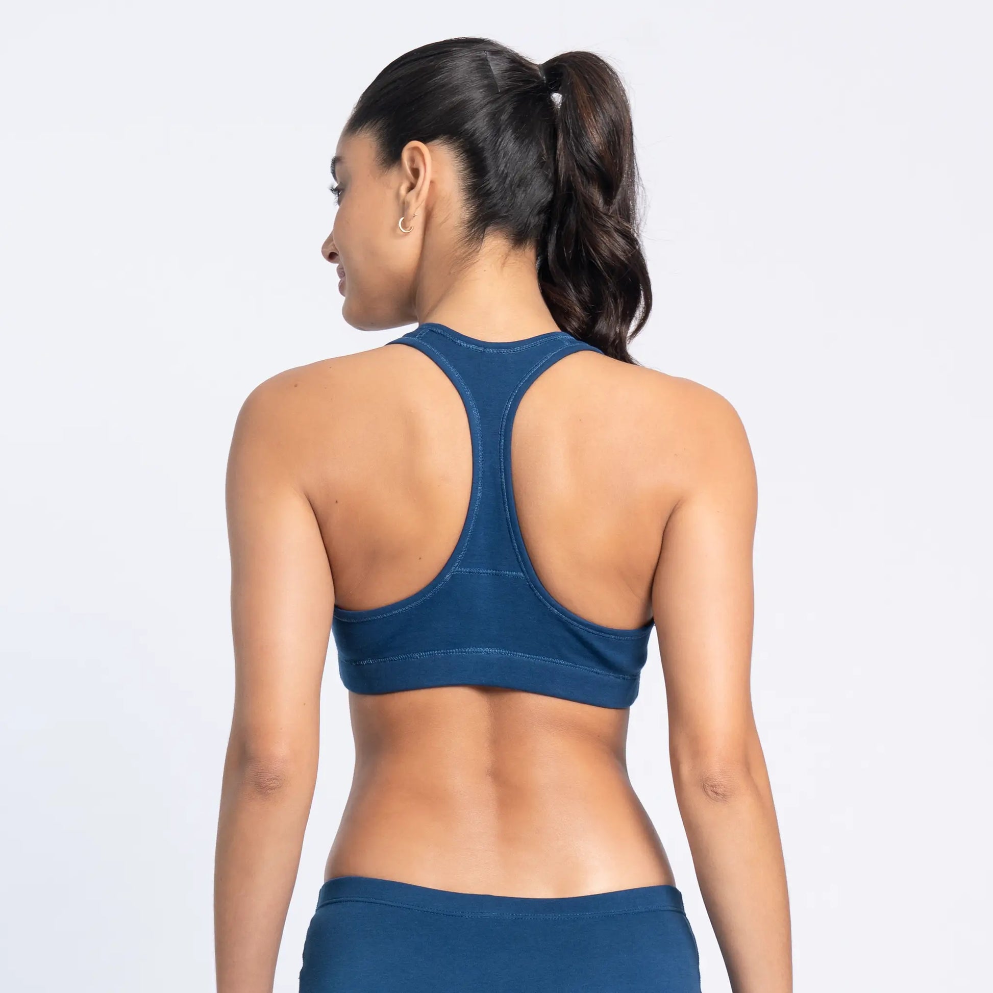 Blue Color Soft Cotton Padded Sports Bra For Women