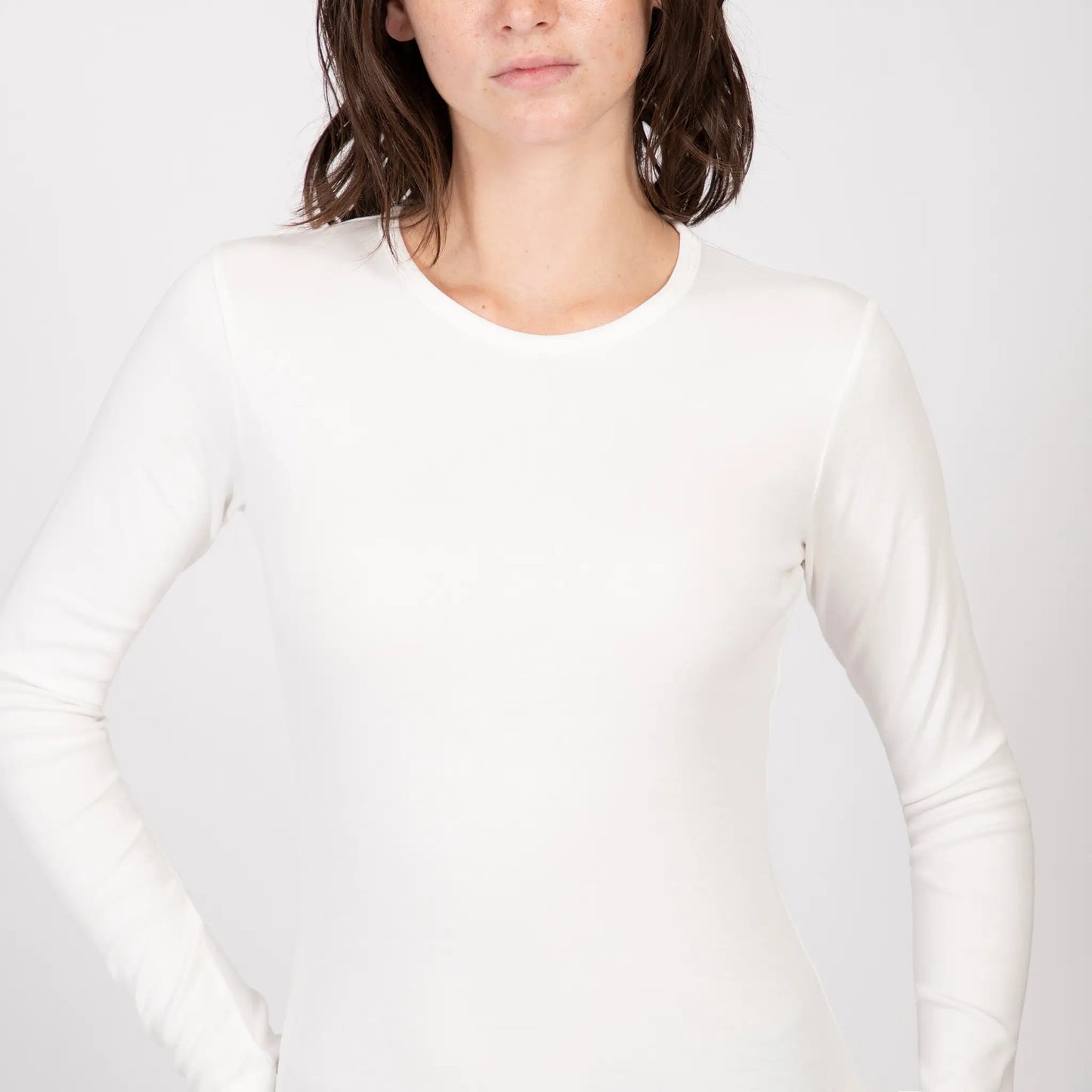 Women's Organic Pima Cotton Long Sleeve Shirt color White