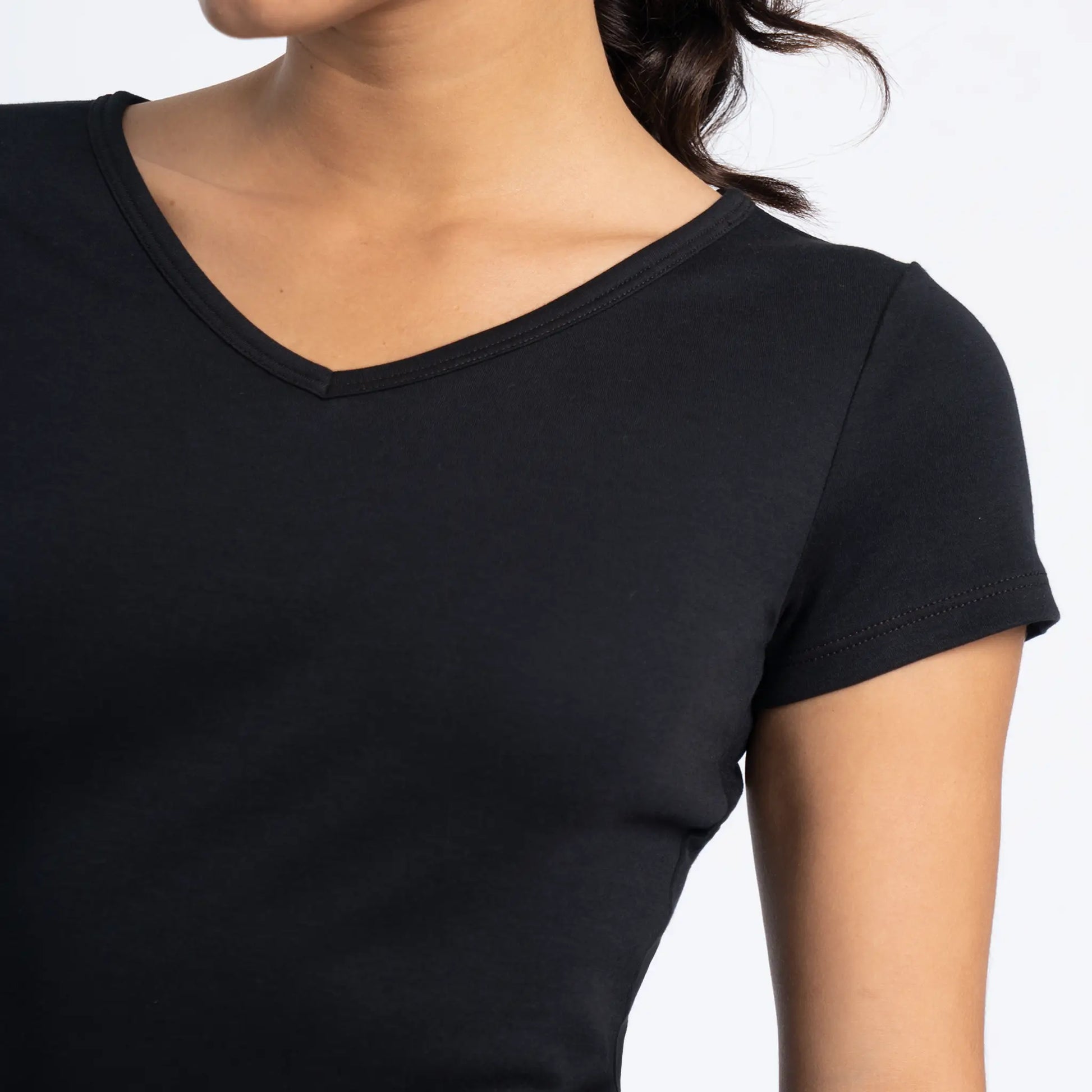 Women's Organic Pima Cotton V-Neck T-Shirt color Black