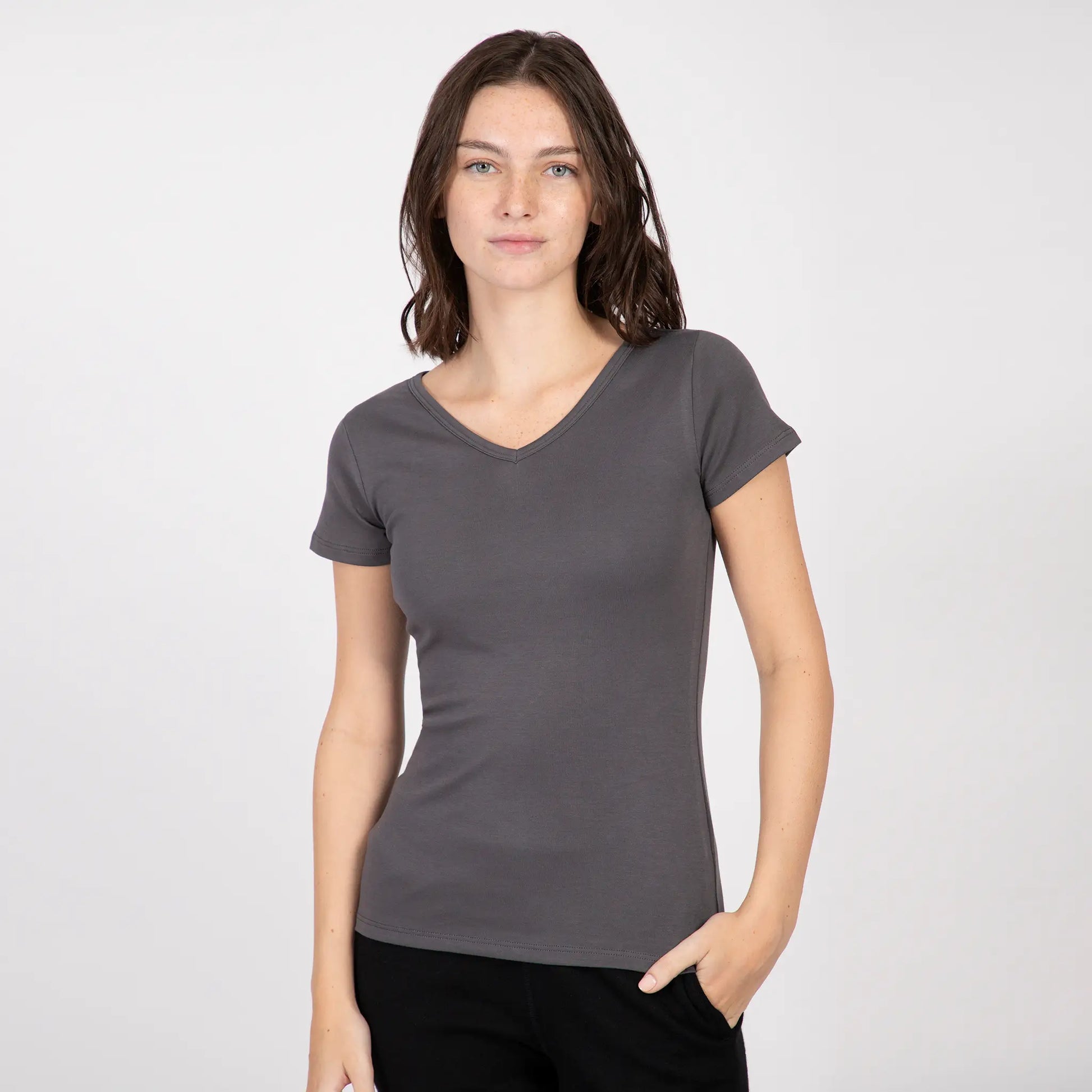 Women's Organic Pima Cotton V-Neck T-Shirt color Gray