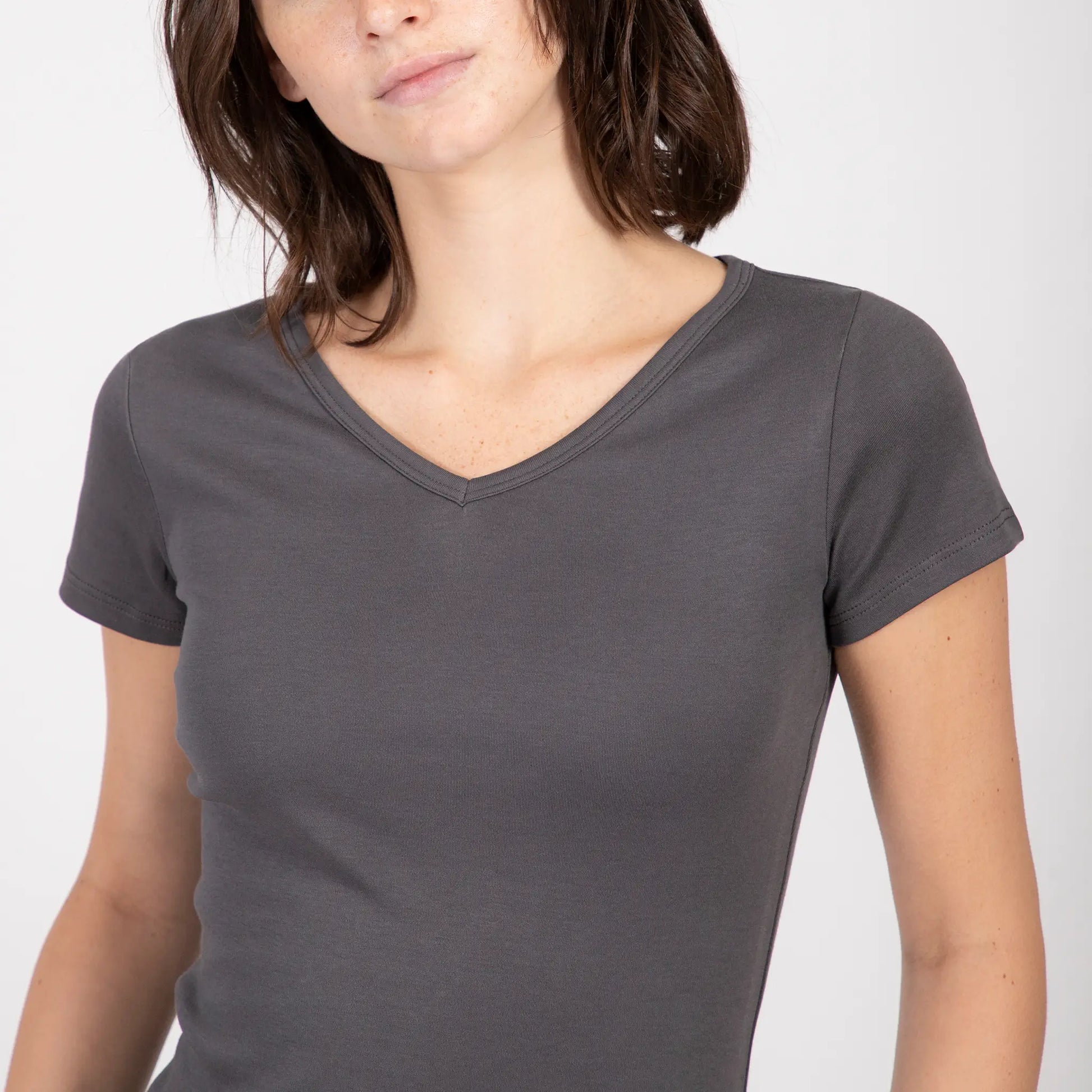 Women's Organic Pima Cotton V-Neck T-Shirt color Gray