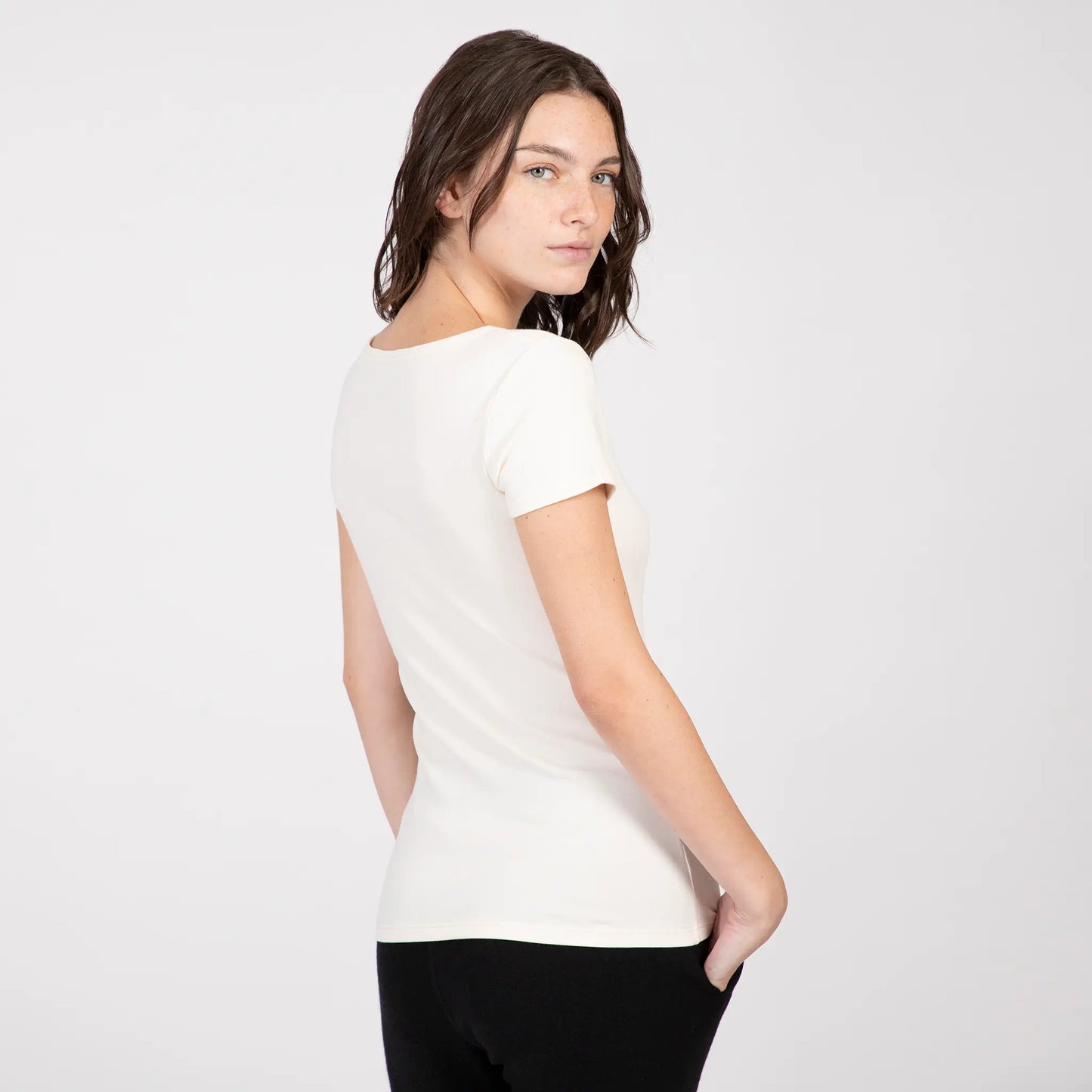 Women's Organic Pima Cotton V-Neck T-Shirt color Natural White