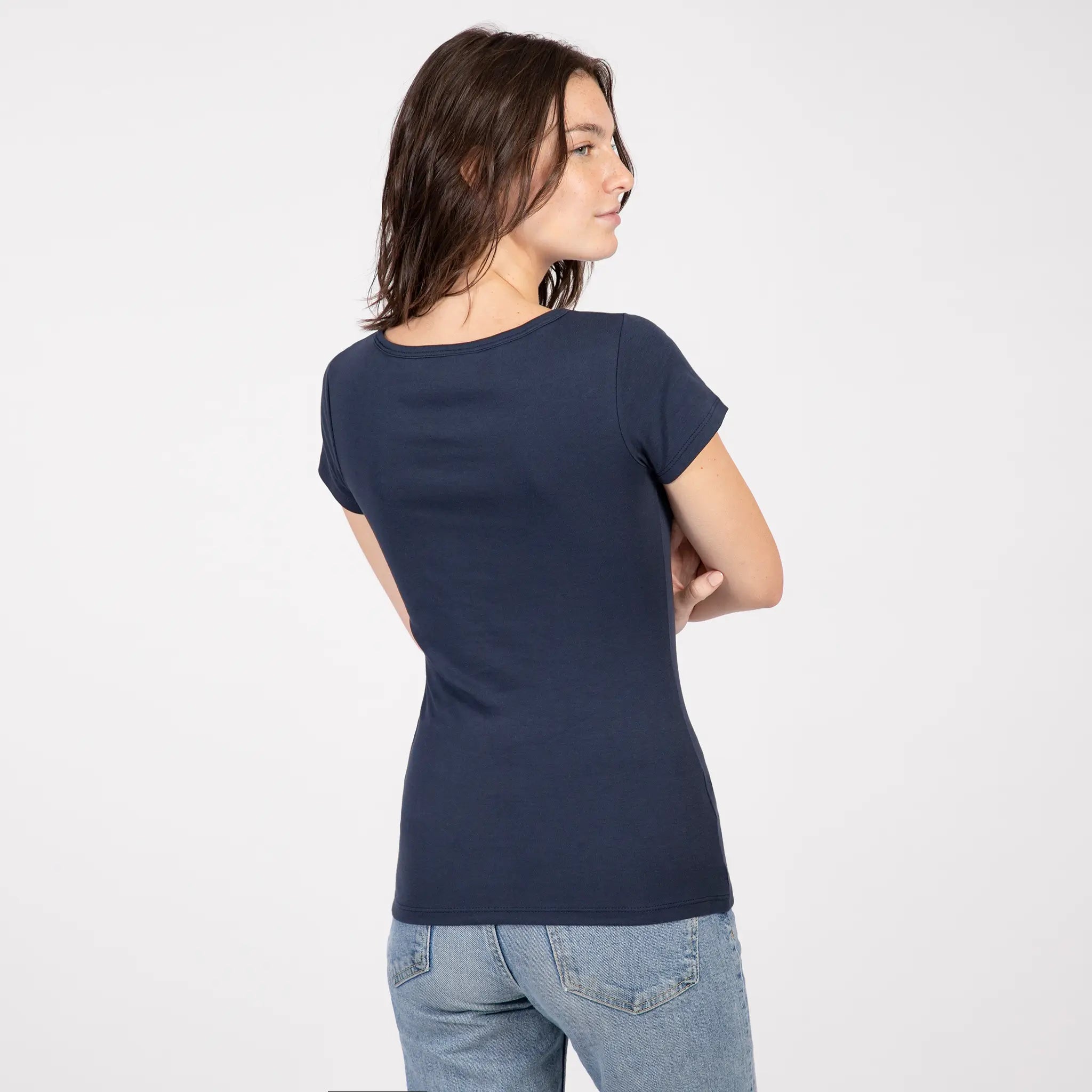 womens versatile design tshirt crew neck color navy blue